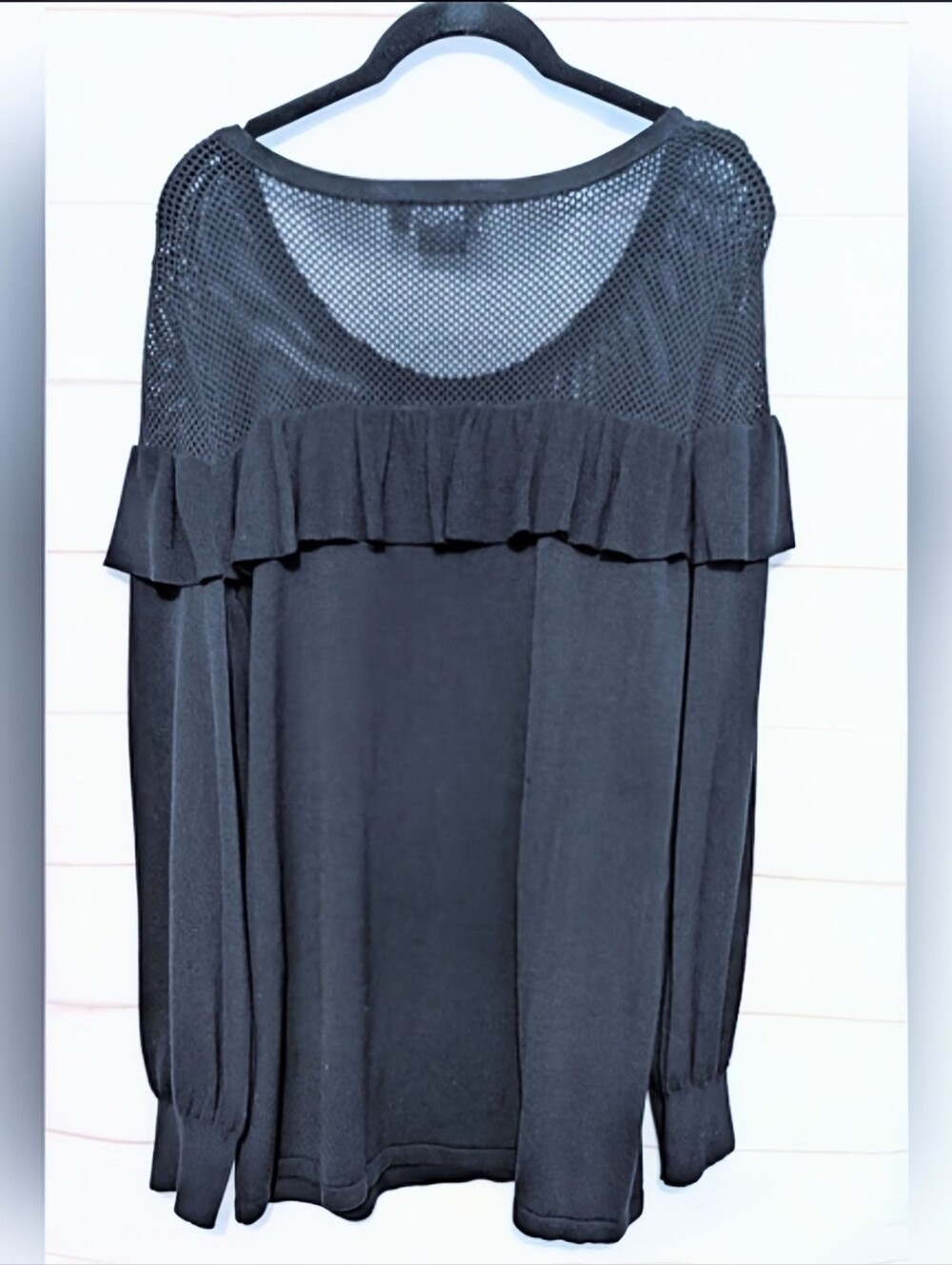 Michel Studio Elegant Mesh Knit , Balloon 🎈 Sleeve Crewneck Sweater 2X